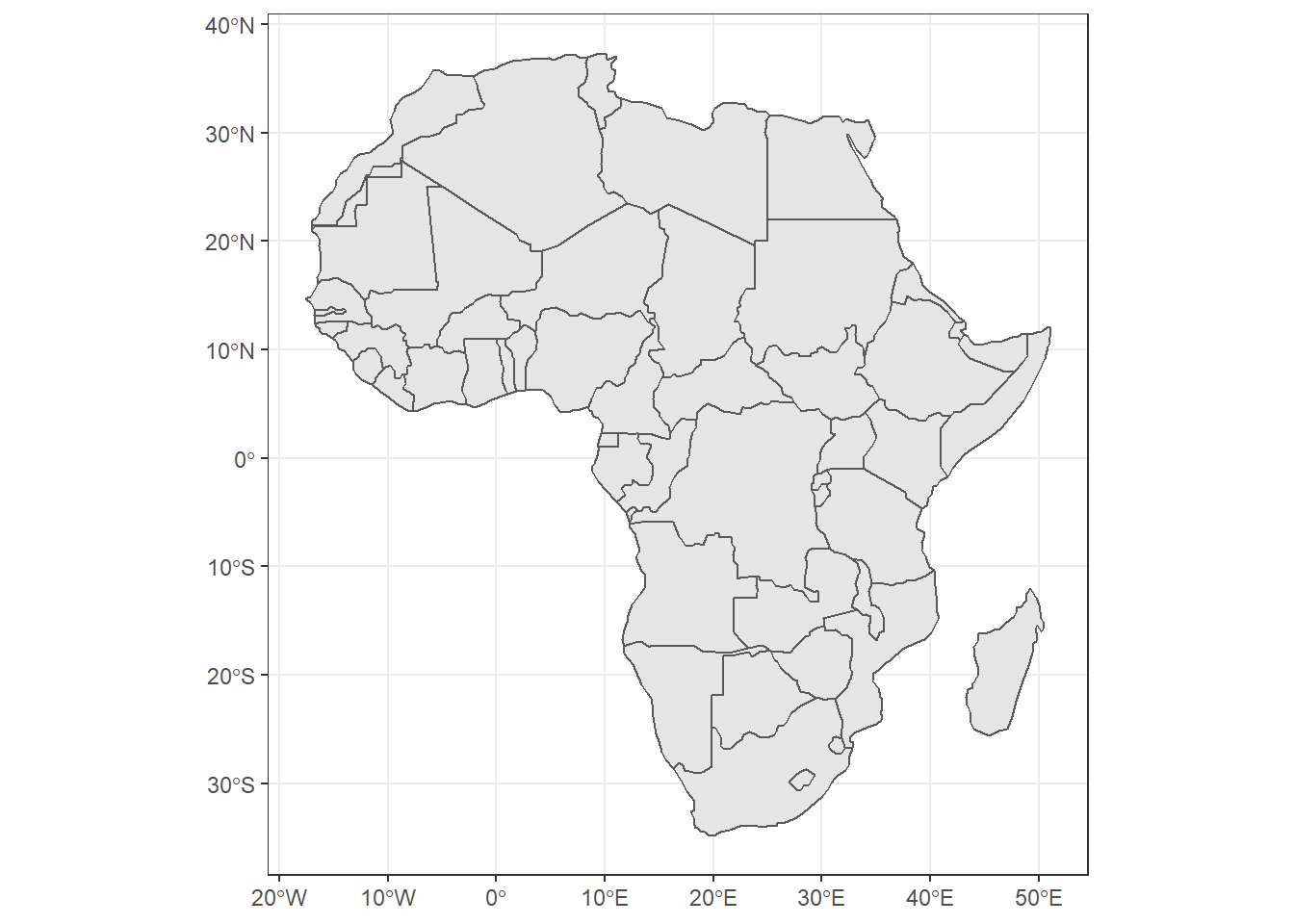 Basim map of countries in Africa. Source:rnaturalearth R package