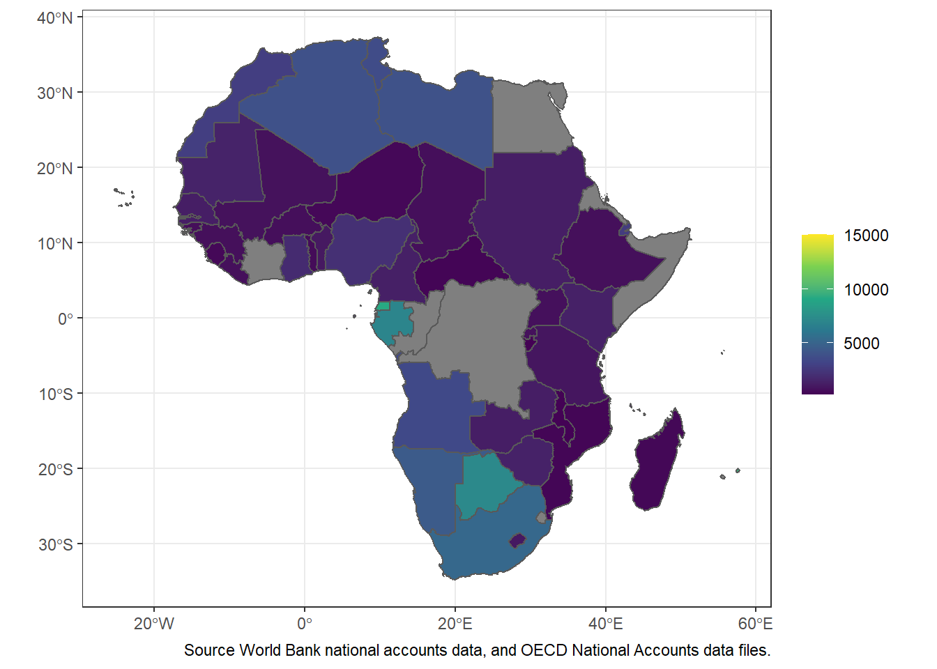 The Africa's countries Gross Domestic Product for 2016