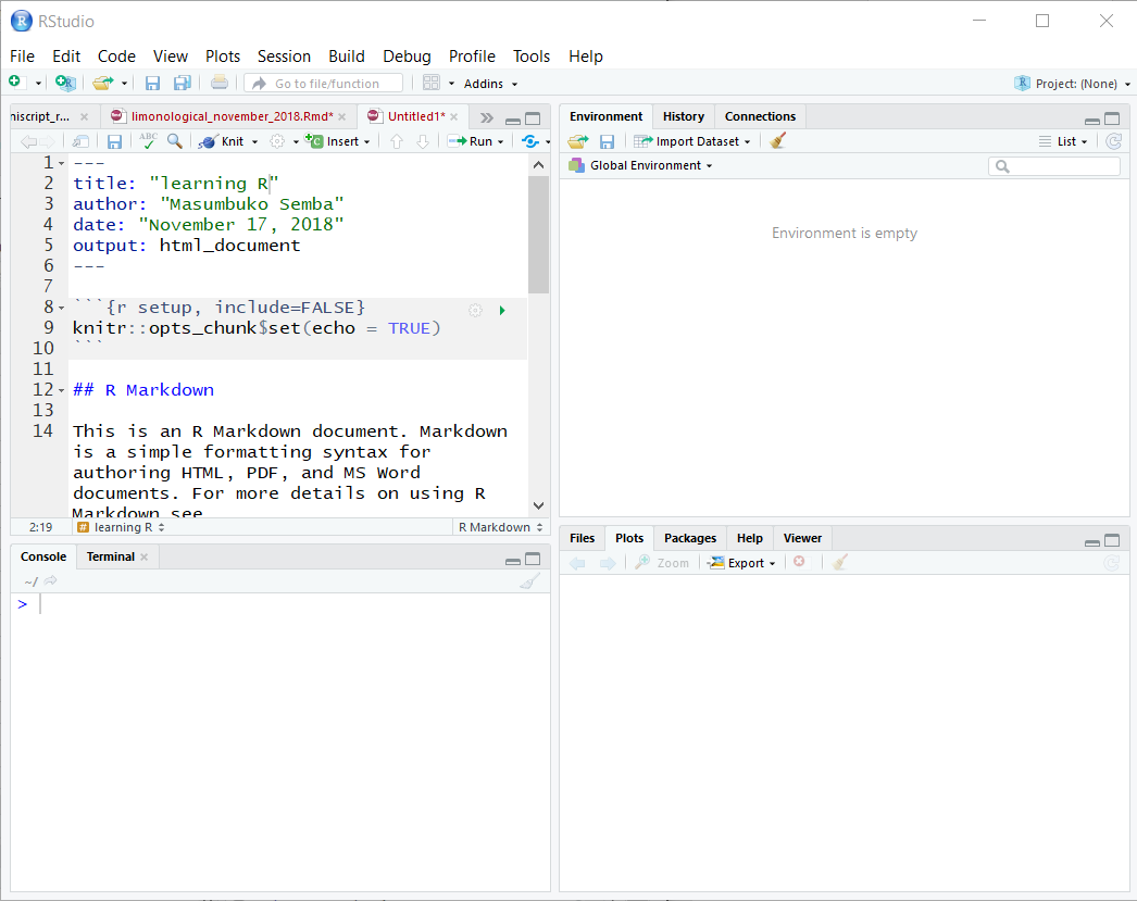 The graphical user interface of RStudio
