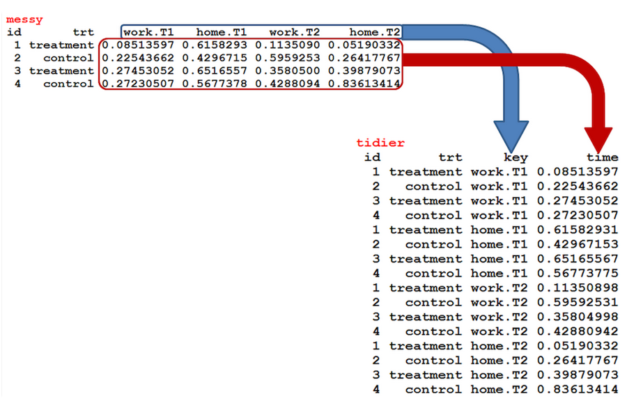 Reshaped data set from wide to long format